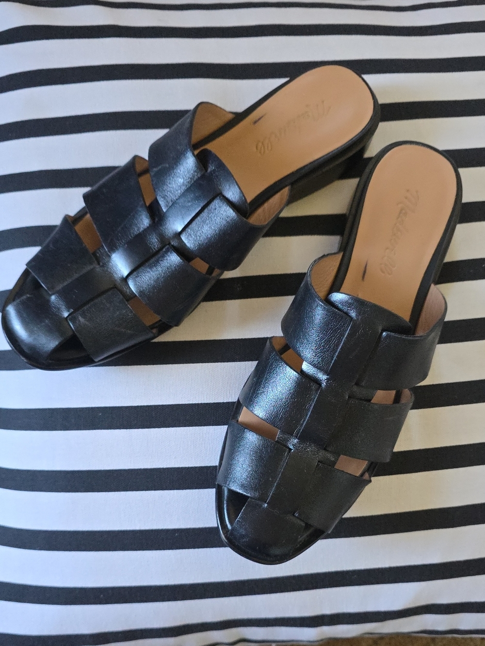 Madewell Black Woven Leather Slide Mules